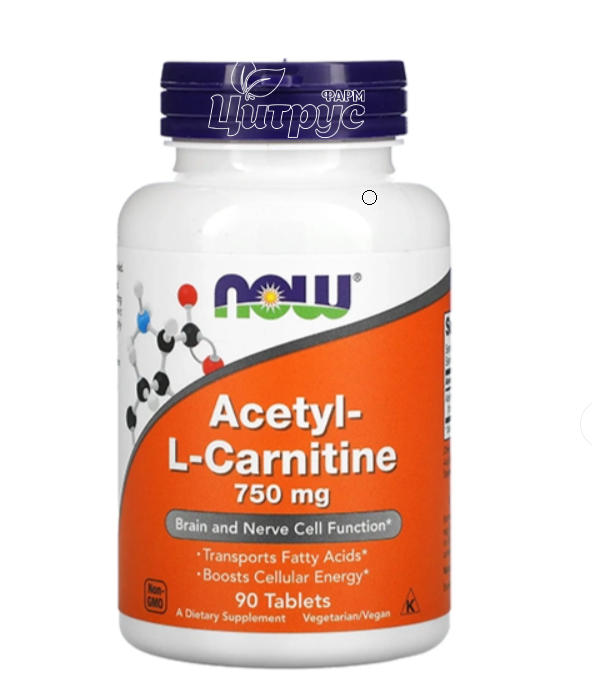 Ацетил-L-Карнітин Нау Фудс (Acetyl-L-Carnitine Now Foods) Енергія та підтримка фізичної активності таблетки 750 мг 90 штук